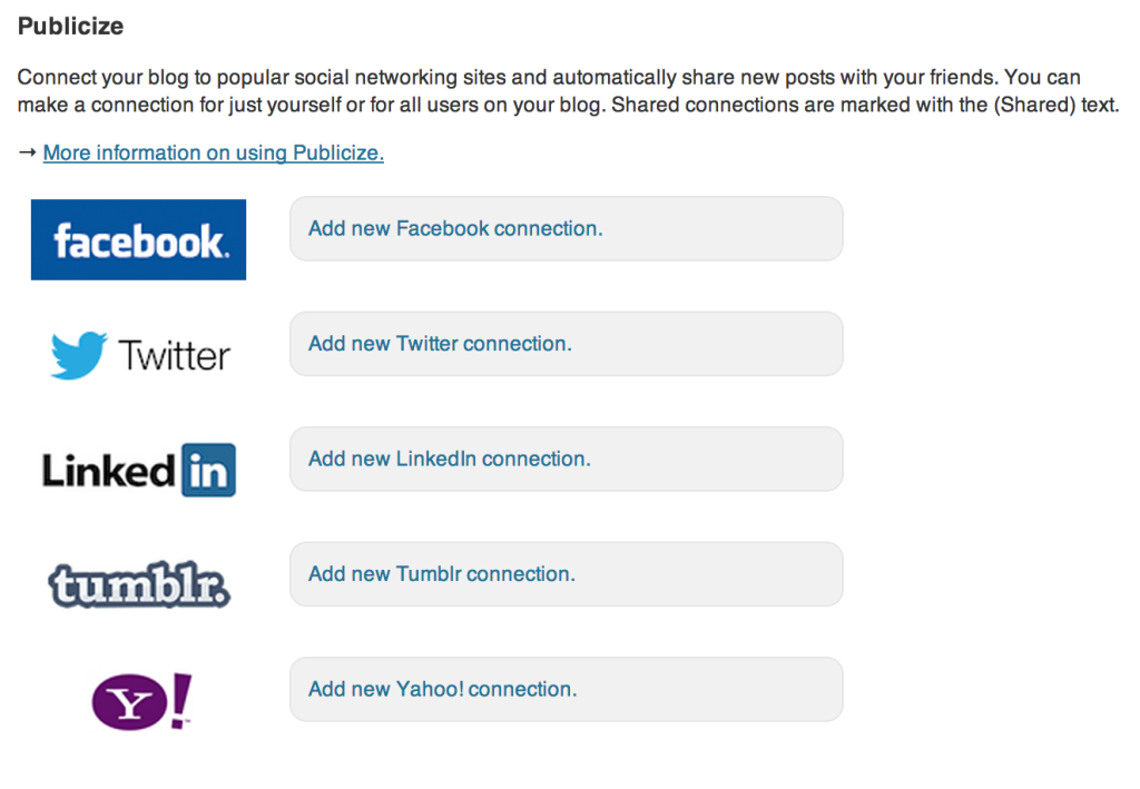 Facebook, Yahoo, Tumbler, Twitter and Linkedin setting by jetpack